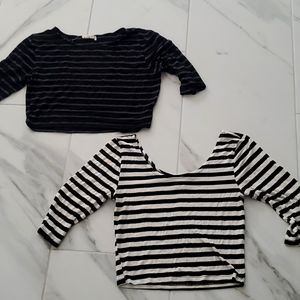 2 stripped  cropped  tops size med